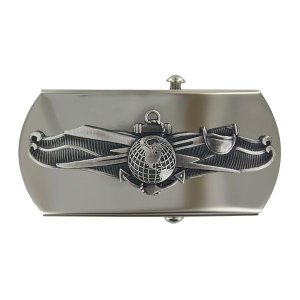 Navy Belt Buckle: Enlisted Information Dominance, silver oxidized emblem