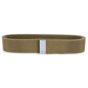 Navy Belt: Khaki Nylon with Silver Tip, male