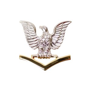 Navy Cap Device: E4 Good Conduct, silver eagle with gold chevrons
