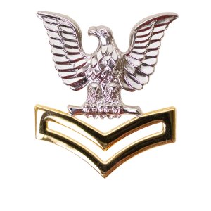 Navy Cap Device: E5 Good Conduct, silver eagle with gold chevrons