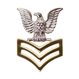 Navy Cap Device: E6 Good Conduct, silver eagle with gold chevrons