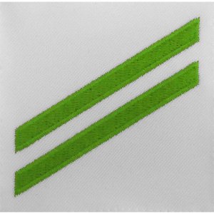 Navy E2 Rating Badge: Airman Apprentice, green chevrons on white CNT