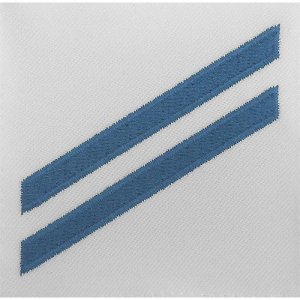 Navy E2 Rating Badge: Construction Apprentice, blue chevrons on white CNT