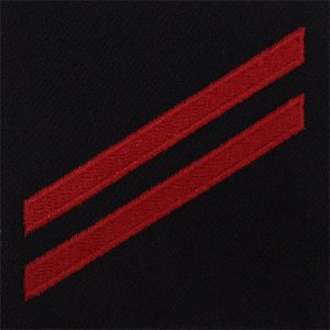 Navy E2 Rating Badge: Fireman Apprentice, red chevrons on blue serge