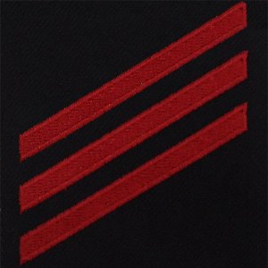 Navy E3 Rating Badge: Fireman, red chevrons on blue serge