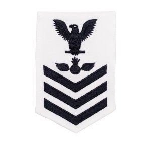 Navy E6 Female Rating Badge: Aviation Ordnanceman, white