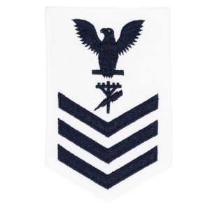 Navy E6 Female Rating Badge: Construction Electrician, white