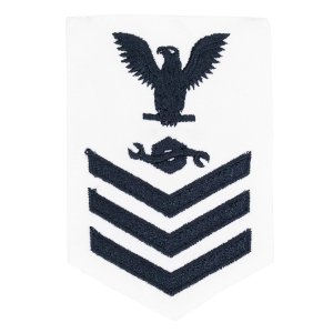 Navy E6 Female Rating Badge: Construction Mechanic, white