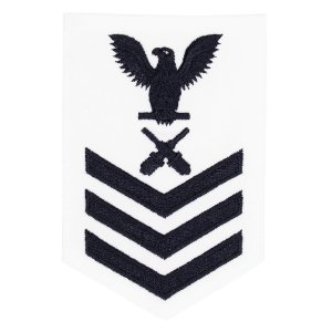 Navy E6 Female Rating Badge: Gunners Mate, white