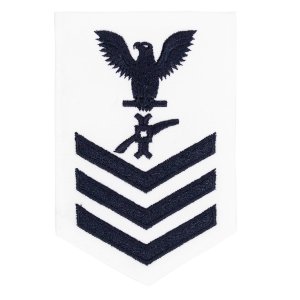 Navy E6 Female Rating Badge: Legalman, white