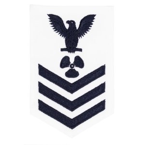 Navy E6 Female Rating Badge: Machinists Mate, white
