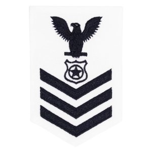 Navy E6 Female Rating Badge: Master At Arms, white