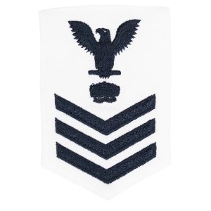 Navy E6 Female Rating Badge: Mineman, white