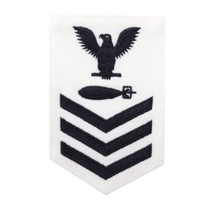 Navy E6 Female Rating Badge: Torpedoman, Dress White CNT