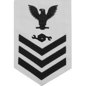 Navy E6 Male Rating Badge: Construction Mechanic, white