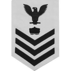 Navy E6 Male Rating Badge: Mineman, white
