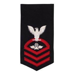 Navy E7 Female Rating Badge: AC Air Traffic Controller, seaworthy red on blue