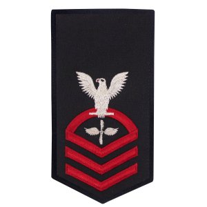 Navy E7 Female Rating Badge: AD Aviation Machinists Mate, seaworthy red on blue