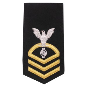 Navy E7 Female Rating Badge: EA Engineering Aide, seaworthy gold on blue