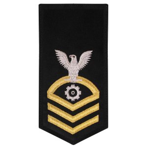 Navy E7 Female Rating Badge: EN Engineman, seaworthy gold on blue