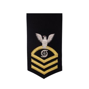 Navy E7 Female Rating Badge: GS Gas Turbine System Technician, seaworthy gold on blue