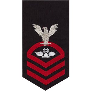 Navy E7 Male Rating Badge: Air Traffic Control, seaworthy red on blue
