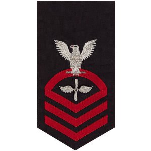 Navy E7 Male Rating Badge: Aviation Machinist''s Mate, seaworthy red on blue