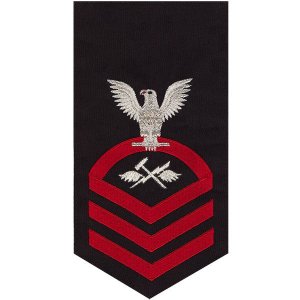 Navy E7 Male Rating Badge: Aviation Support Equipment Tech, seaworthy red on blue
