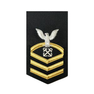 Navy E7 Male Rating Badge: Boatswain''s Mate, vanchief on blue