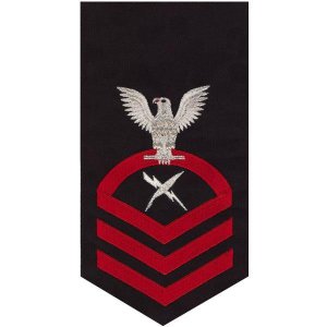 Navy E7 Male Rating Badge: Cryptologic Technician, seaworthy red on blue
