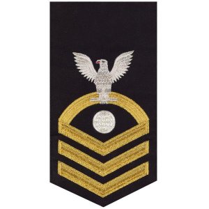 Navy E7 Male Rating Badge: Electrician''s Mate, seaworthy gold on blue