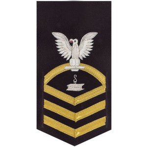 Navy E7 Male Rating Badge: Steelworker, vanchief on blue