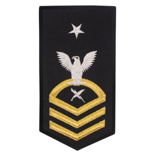 Navy E8 Female Rating Badge: CT Cryptologic Technician, seaworthy gold on blue
