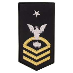 Navy E8 Female Rating Badge: MN Mineman, seaworthy gold on blue