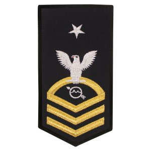 Navy E8 Female Rating Badge: OS Operations Specialist, seaworthy gold on blue