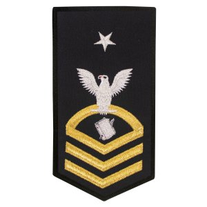 Navy E8 Female Rating Badge: PS Personnelman, seaworthy gold on blue