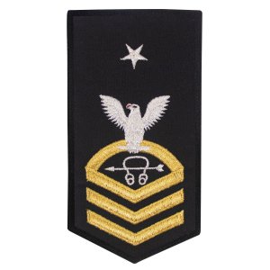 Navy E8 Female Rating Badge: ST Sonarman, seaworthy gold on blue
