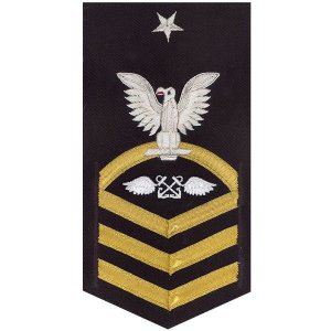 Navy E8 Male Rating Badge: Aviation Boatswain''s Mate, vanchief on blue