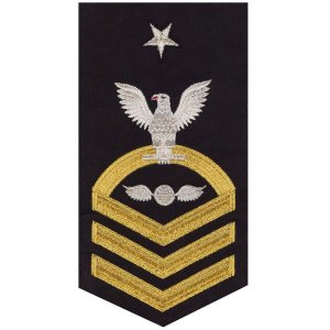 Navy E8 Male Rating Badge: Aviation Electrician''s Mate, seaworthy gold on blue