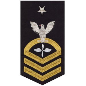 Navy E8 Male Rating Badge: Aviation Machinist''s Mate, seaworthy gold on blue