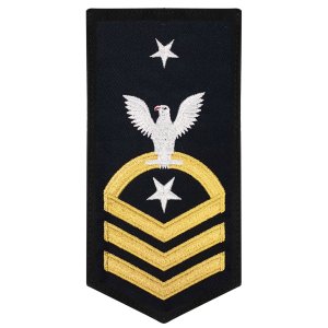 Navy E8 Male Rating Badge: Command Senior Chief, seaworthy gold on blue