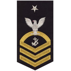 Navy E8 Male Rating Badge: Counselor, seaworthy gold on blue
