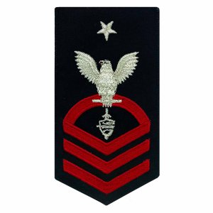 Navy E8 Male Rating Badge: CWT Cyber Warfare Technician, seaworthy red on blue