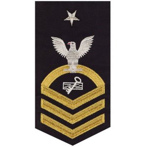 Navy E8 Male Rating Badge: Disbursing Clerk, seaworthy gold on blue