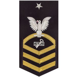 Navy E8 Male Rating Badge: Disbursing Clerk, vanchief on blue
