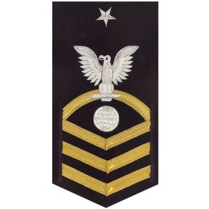 Navy E8 Male Rating Badge: Electrician''s Mate, vanchief on blue