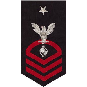 Navy E8 Male Rating Badge: Engineering Aide, seaworthy red on blue