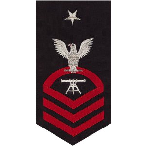 Navy E8 Male Rating Badge: Fire Control Technician, seaworthy red on blue