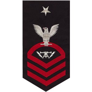 Navy E8 Male Rating Badge: Fire Controlman, seaworthy red on blue