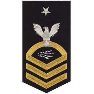 Navy E8 Male Rating Badge: Information Technician Specialist, seaworthy gold on blue